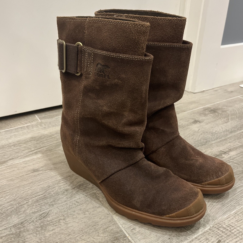 SOREL Toronto Midcalf Brown Suede Wedge Pull On Boot Women's Winter Size‎ 8.5